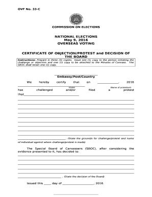 CERTIFICATE OF OBJECTION/PROTEST and DECISION OF THE BOARD Doc Template ...