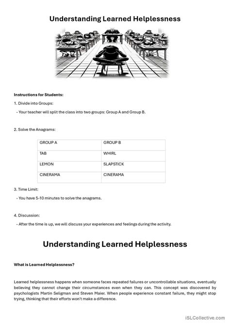 Understanding Learned Helplessness g…: Deutsch DAF Arbeitsblätter pdf & doc