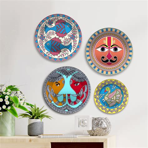 Tribal Faces & Mythic Symbols Premium Wall Plates Painting Set of Four ...