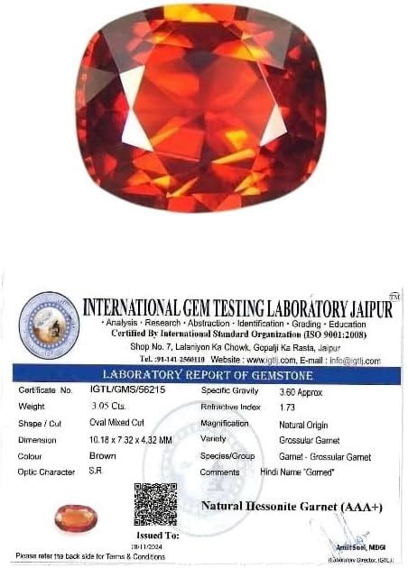 IGL Natural Ceylon Srilankan Hessonite Gemstone Premium Original ...
