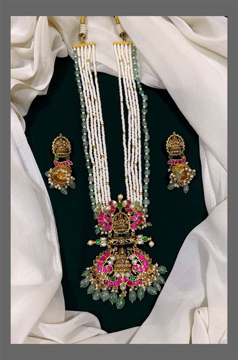 Pearl Jadau Lakshmi Haram with Jhumkis - PB0051 – Spurthi Jewels