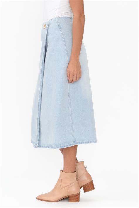 Flight Light Blue Denim Wrap Skirt - Blue Bungalow AU