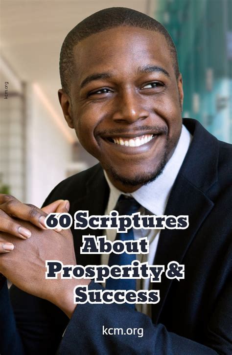 a man in a suit smiling with the words 60 scriptures about prosperity ...