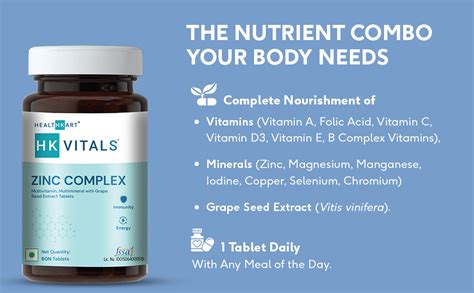 HealthKart HK Vitals Zinc Supplements with Vitamin C, Vitamin D3 ...