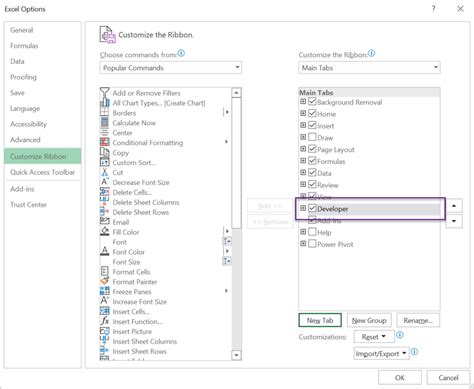 Adding Developer Tab in Excel 的图像结果