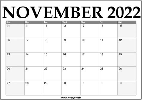 Printable Calendar Pages November 2022 at Phyllis Fetter blog