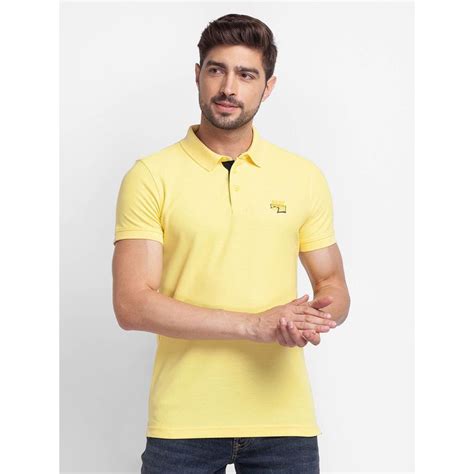 Buy Spykar Yellow Cotton Half Sleeve Plain Casual Polo T-Shirt for Men ...