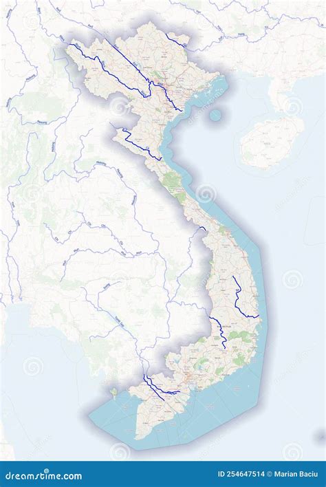 Physical Map of the Country of Vietnam Colored Stock Illustration - Illustration of seas, line ...