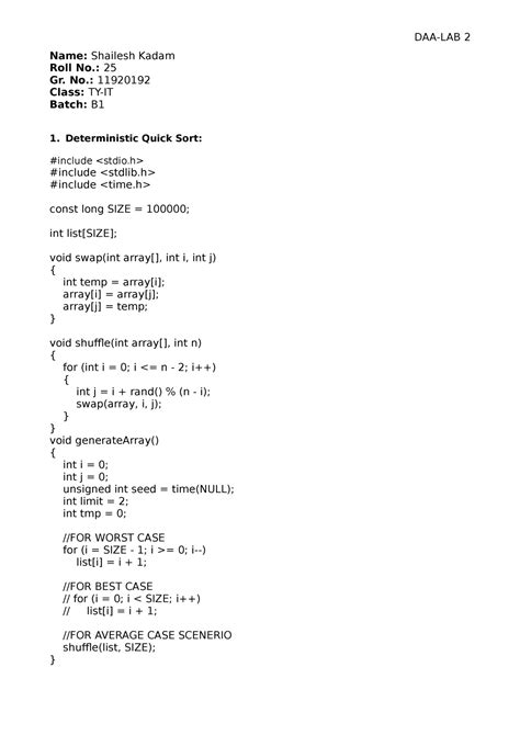 DAA LAB 2 - Lecture notes 2 - Name: Shailesh Kadam Roll No.: 25 Gr. No ...
