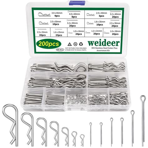 weideer 13 Sizes Cotter Pin Assortment Kit - 304 Stainless Steel ...