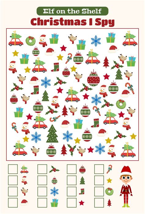 Elf On The Shelf Christmas I Spy Printable Activity Sheet | Christmas ...