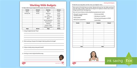Working With Budgets Worksheet