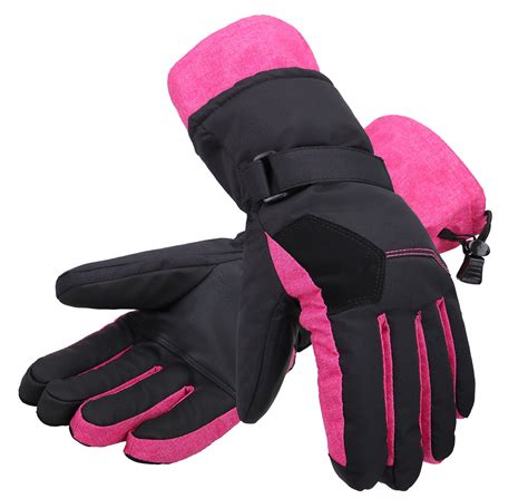 Women's Waterproof Touchscreen Ski Gloves, Black w/ Pink, Small ...