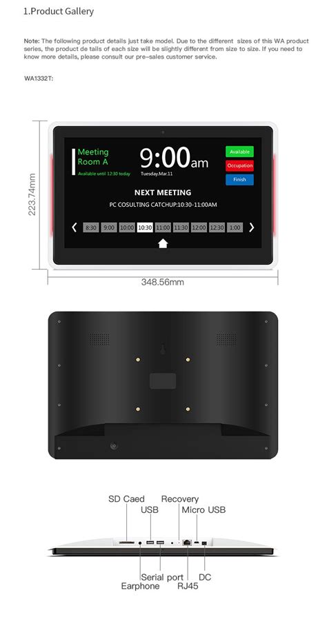 Meeting Room Booking Display System Android Tablet POE, WIFI, Wall and