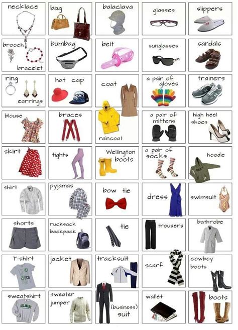 "Ropa y accesorios de moda" Vocabulario en inglés: 100+ Items ...