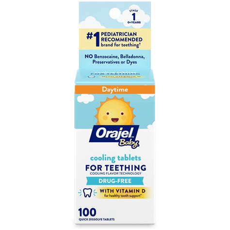 Orajel Baby Teething Cooling Tablets, for Relief of Painful Swollen Gums, 100 Quick Dissolve ...