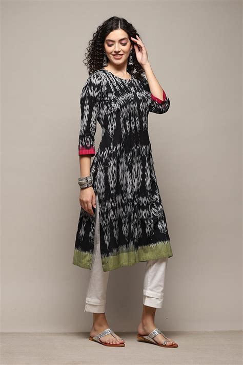 Charcoal Ikat Yarndyed Kurta at Biba India