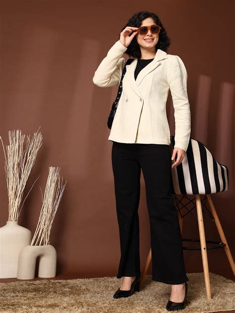 Solid Beige Double Breasted Blazers – CINK