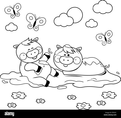 Pig In Mud Coloring Page
