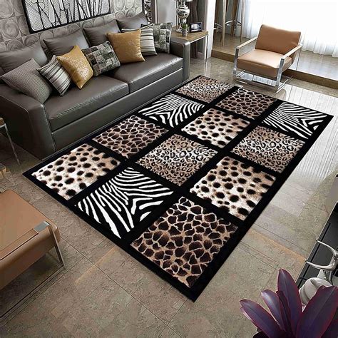 Brown Leopard Print Area Rug，5x8ft, Black White Zebra Print Rug, Wild ...