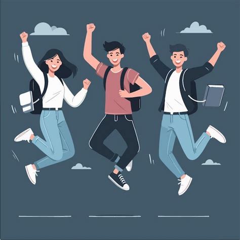 Een cartoon tekening van mensen die in de lucht springen met de woorden ...