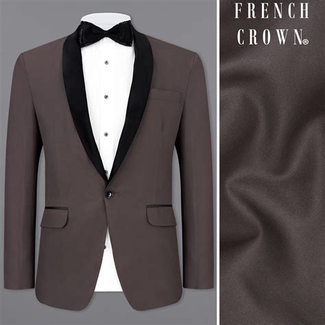 Coffee Brown Textured Premium Terry-Rayon Tuxedo-Blazer for Men.