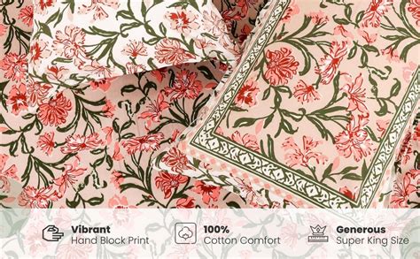 Buy Pure Cotton Block Print Jaipuri Bedsheet for Double Bed with 2 ...