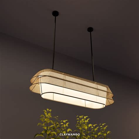 Voyage Linear - Industrial Pendant lamp with Natural bamboo mesh for H ...