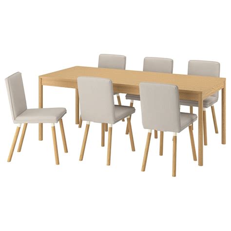 TONSTAD / TONSTAD table and 6 chairs, oak veneer/Fridtuna light beige ...