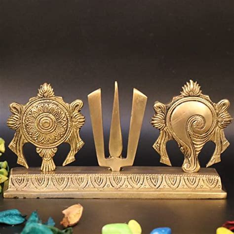 Buy Krishna Handicraft Brass Shankh Chakra Namah Showpiece, Standard ...