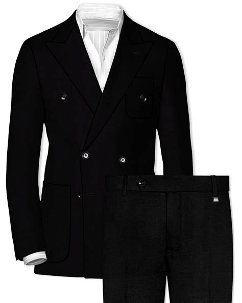 Jet Black Plain-Solid Double Breasted Premium Linen Suits For Men