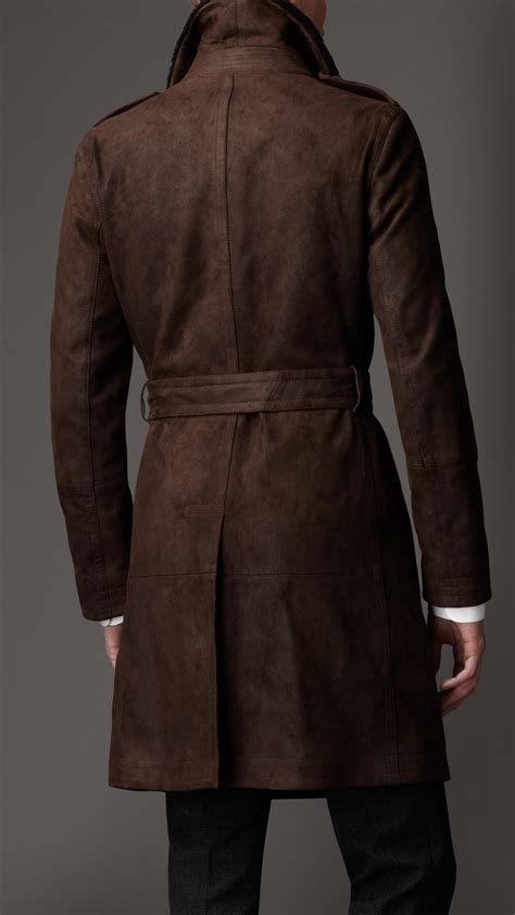 Burberry Mid-Length Shearling Collar Suede Trench Coat in Brown for Men ...