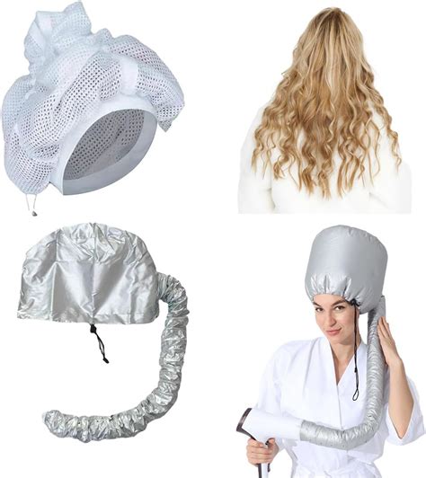 KONFEN Bonnet Hood Hair Dryer, 2-in-1 Net Plopping Cap for Drying Curly ...