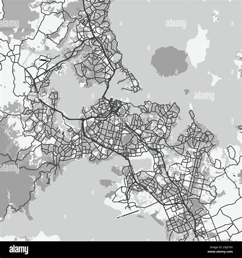 Map of Auckland in New Zealand in grayscale. Contains layered vector with roads water, parks ...