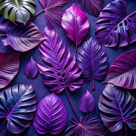 Creative tropic purple leaves layout Supernatural concept Flat lay ...