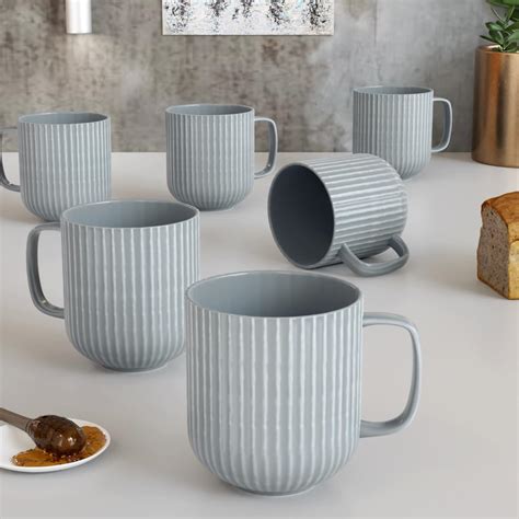 Buy The Earth Store Microwave Safe Pastel Fringe Grey Ceramic Coffee ...