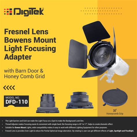 Buy Digitek Fresnel Lens Bowens Mount Light Focusing Adapter with Barn ...
