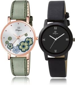 Lito Analogue Round Dial Leather Flower Pattern Unisex Watch for Women ...