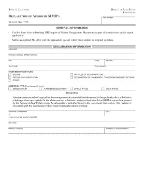 Fillable Online dre ca Declaration of Approved MMD's, RE 616B (Rev. 7/ ...