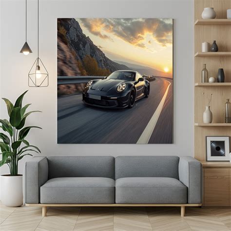 Black Sports Car Wall Art – Sleek Canvas for Car Lovers – CIPHER SPACES
