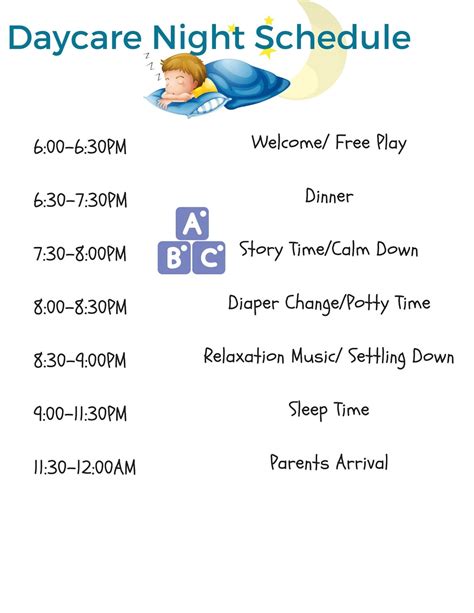 Editable Night Daily Daycare Schedule, Home Daycare/ Childcare Form ...