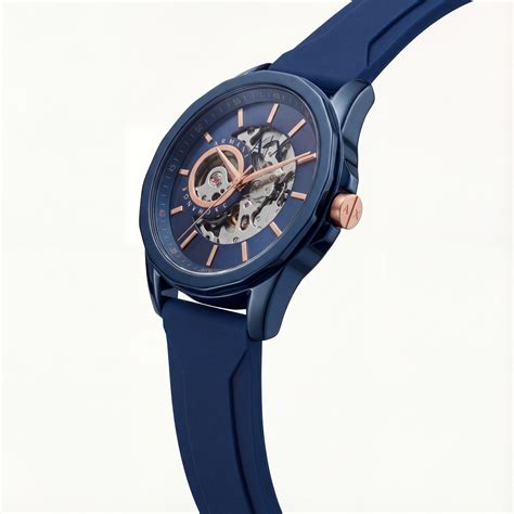 Navy Blue Skeleton Automatic Dial Silicone Strap Men’s Watch – Tick Talks