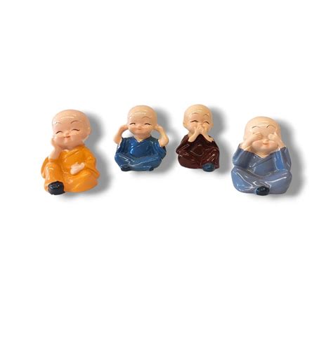 4 Monk Miniature Buddha Figurines Showpiece