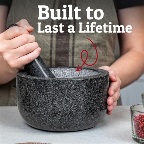 Heavy Duty Large Mortar and Pestle Set,100% Granite, Non Slip Base ...