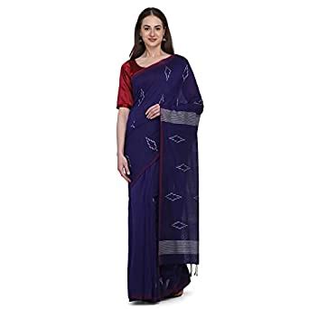Buy Amazon Brand - Anarva Handloom Cotton Blue Jamdani Saree With ...
