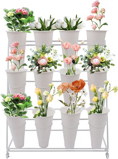 Amazon.com : QWNBG Flower Display Stand with 12PCS Buckets 3 Tier ...