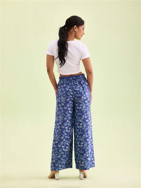 Navy Woven Viscose Printed Palazzo – Go Colors India