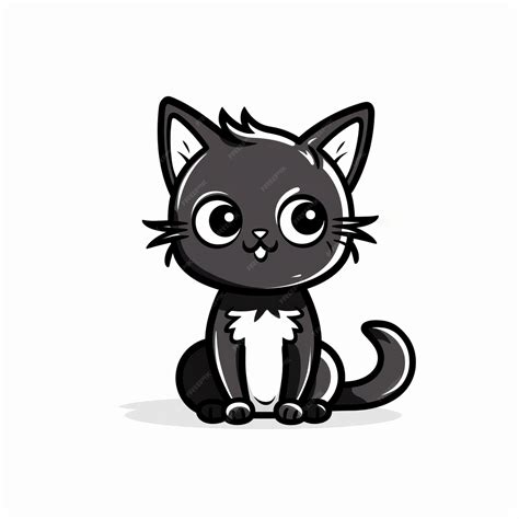 Premium AI Image | Black and White Cartoon Cat Portrait Kawaii Animated ...