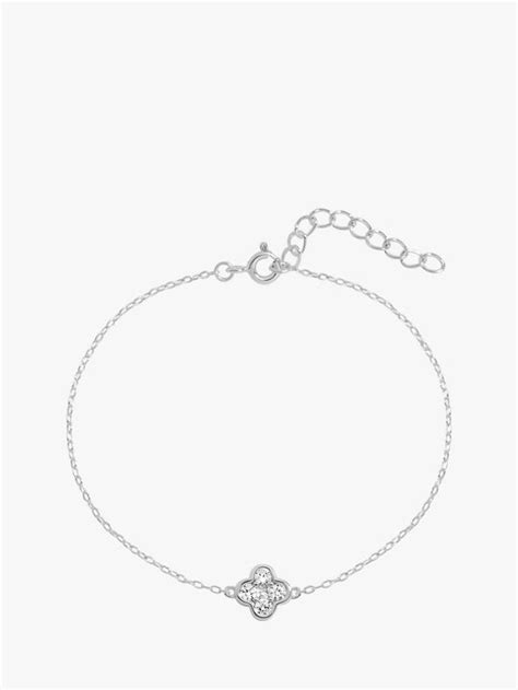 Simply Silver Cubic Zirconia Clover Charm Bracelet, Silver