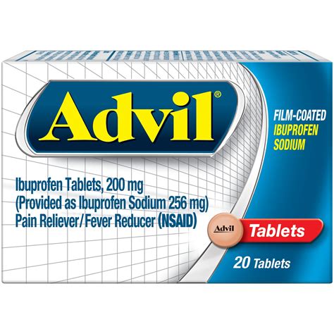 Advil Film Coated Tablets Pain Reliever and Fever Reducer, Ibuprofen 200Mg, 20 Count, Fast ...